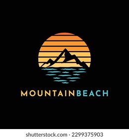 vintage mountain beach logo design vector illustration modern mountain beach logo design