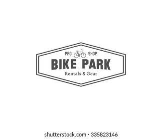 Vintage mountain bike shop park camping badge, outdoor logo, emblem and label concept for web, print. Retro stylish monochrome design. Best for emblem. Easy to change color. Vector illustration