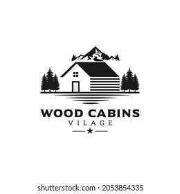 Vintage Mountain cabin emblem logo design vector template