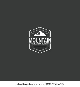 Vintage mountain campfire vector logo and labels set. Mountain Adventure