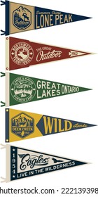 Vintage mountain camping pennant flags vector collection