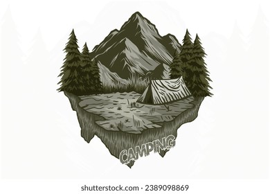 Vintage mountain camping t shirt design illustration