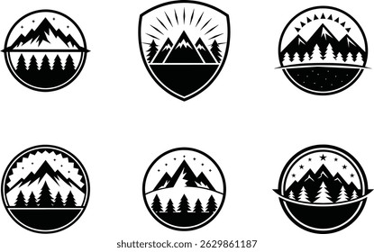 Vintage Mountain Emblem with Trees and Nature Scene