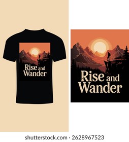 Vintage Mountain Hiking Sunset T-shirt Vector, vintage Adventure T-shirt Design