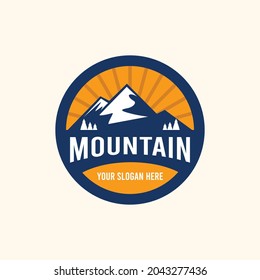 vintage MOUNTAIN hill circle tree Logo design