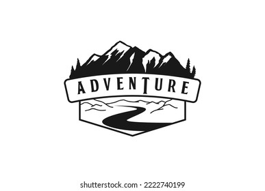 Vintage Mountain Hill River Creek for Outdoor Adventure Badge Emblem Logo