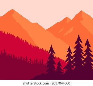 Vintage con el bosque. Ilustración vectorial.
