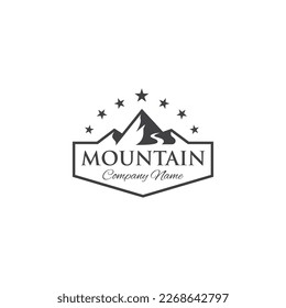 vintage mountain landscape vintage logo with rocks and road for Hipster Adventure Traveling logo can be used track biker cross