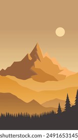 vintage mountain landscape poster with pine tree, vector illustration design 