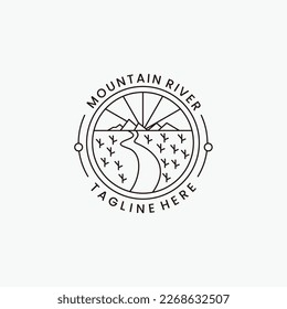 Vintage Mountain landscape, river peaks river logo vector template .