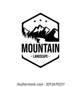 Vintage Mountain Landscape Stamp Logo Emblem