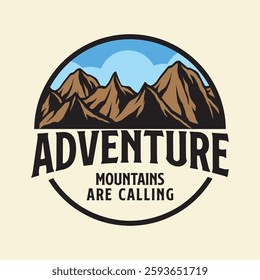 Vintage mountain logo design, Hand drawn illustration.