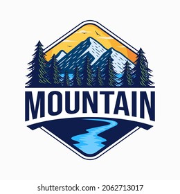 Vintage mountain logo design illustration