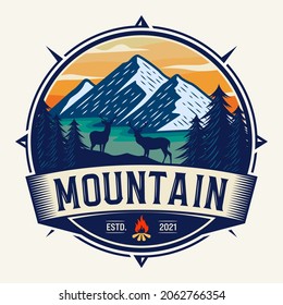 Vintage mountain logo design illustration