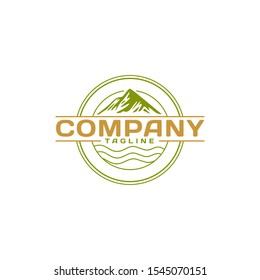 Vintage Mountain logo design with lake 