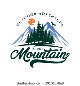 Vintage Mountain Logo Design Vector Template