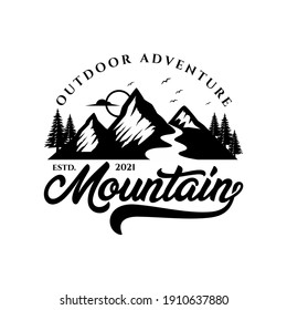 Vintage Mountain Logo Design Vector Template