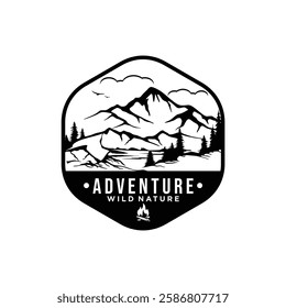 Vintage Mountain Logo Design Vector Template.Art design for prints, t-shirt prints, posters, covers and advertisements