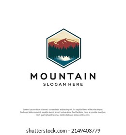 vintage mountain logo hexagonal concept premium vector