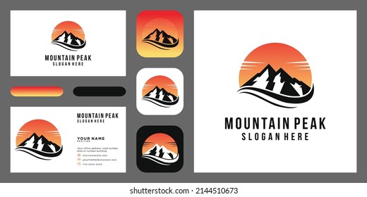 vintage mountain logo and illustration with business card template
