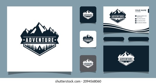 Vintage mountain logo and illustration simple design logo template with business card design template