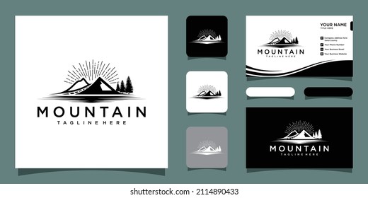 Vintage mountain logo and illustration simple design with business card design