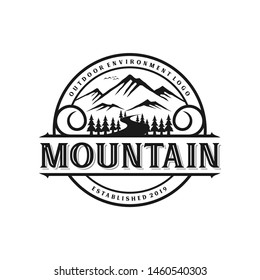 Vintage mountain logo monogram style - outdoor wildlife nature everest rocky