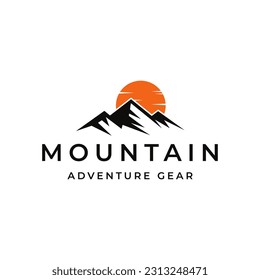 Vintage Mountain Logo Template. Vector Design Element Vintage Style for Logotype, Label, Badge, Emblem. Mountain Logo, Hills Logo, Mountain Symbol, Mountain Icon, Retro Logo