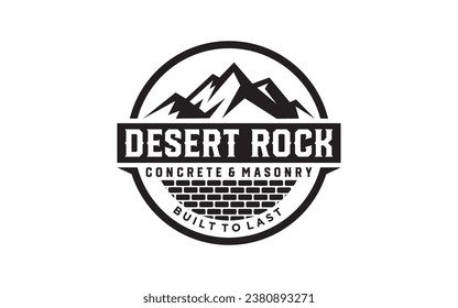 Vintage Mountain and Masonry brick wall construction logo template