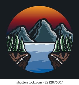 vintage mountain with ocean view vector illustration