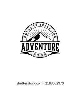 Vintage Mountain Outdoor Adventure Logo Badge Design Illustration