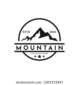 Vintage mountain outdoor logo design with hipster drawing style