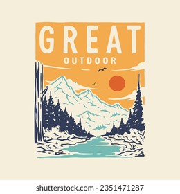 vintage mountain outdoor poster illustration