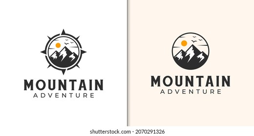 vintage mountain outdoors adventure logo with compass design concept for traveler 