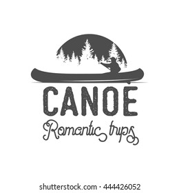 Vintage mountain, rafting, kayaking, paddling, canoeing camp logo, labels and badges. Stylish Monochrome design. Outdoor activity theme. Summer and winter vacation insignias.