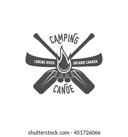 Vintage mountain, rafting, kayaking, paddling, canoeing camp logo, labels and badges. Stylish Monochrome design. Outdoor activity theme. Summer and winter vacation insignias.