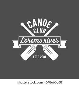 vintage mountain, rafting, kayaking, paddling, canoeing camp logo, label, badge. Stylish Monochrome design. Outdoor activity theme. Summer and winter vacation insignias