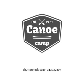 Vintage mountain, rafting, paddling, canoeing camp logo, label, badge. Stylish Monochrome design. Outdoor activity theme. Summer and winter vacation insignia. Vector illustration