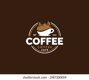 Vintage Mountain River Trees Coffee Logo Vector