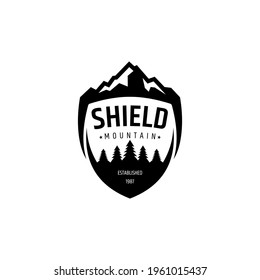 Vintage mountain shield emblem badge logo template ready for use