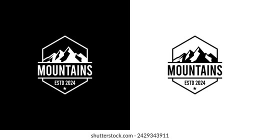Vintage mountain silhouette logo vector. Retro hipster outdoor travel emblem badge vector illustration.