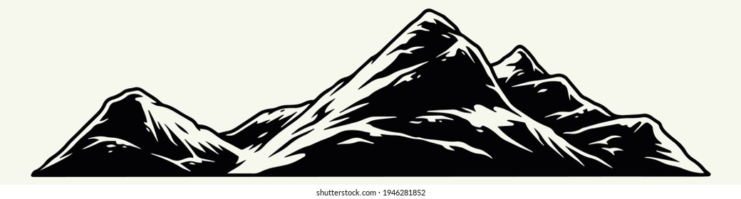 Vintage mountain template in black and white colors isolated vector illustration