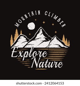 Vintage mountain vector illustration for print. Explore nature.