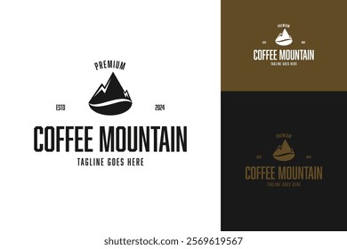 Vintage mountain view with coffee bean logo design vector illustration