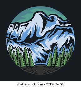 ilustración vectorial de vista de montaña vintage