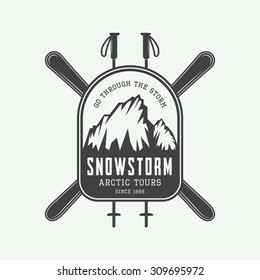 Vintage mountaineering and arctic expeditions logos, badges, emblems and design elements. Vector illustration