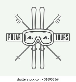 Vintage mountaineering and arctic expeditions logos, badges, emblems and design elements. Vector illustration