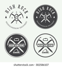 Vintage mountaineering logos, badges, emblems. Vector illustration