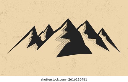 Vintage Mountains silhouette isolated on white background.