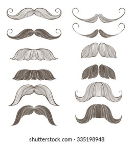 Vintage moustaches. Hand drawn set of mustache of different shape. Vector illustration